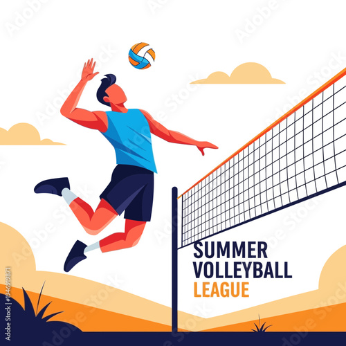 Dynamic Volleyball Player Spiking The Ball During Summer League Tournament Action Illustration