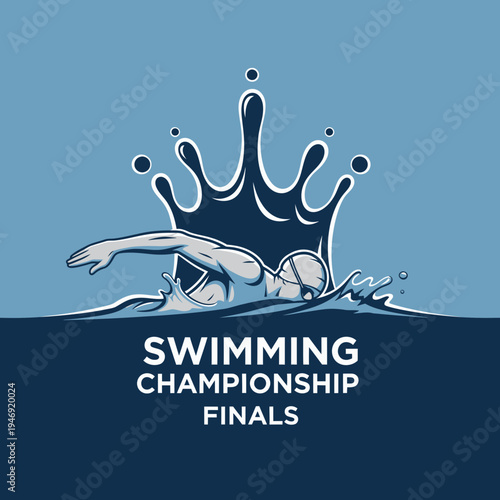 Dynamic Water Sport Illustration Depicting Aquatic Athlete In Championship Swim Finals Event