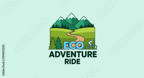 Eco Friendly Adventure Ride Through Green Mountains and Biking Trails Illustration
