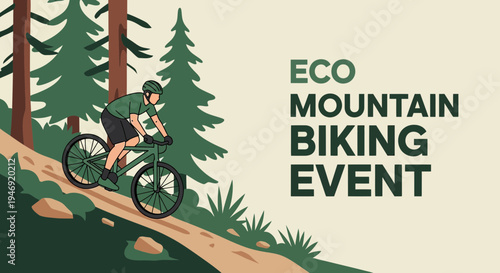 Eco Mountain Biking Event Featuring Cyclist Descending on Trail with Greenery Scene