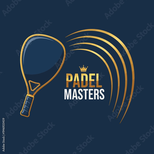 Elegant Padel Masters Emblem Featuring a Golden Racket and Dynamic Curved Lines Design