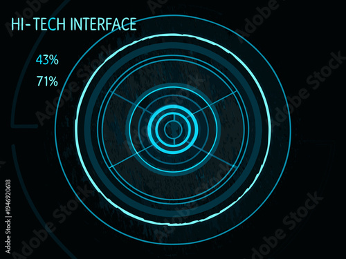 Abstract hi tech interface with concentric circles and percentage indicators