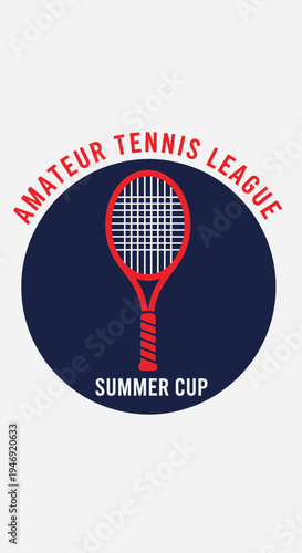 Elegant Tennis League Emblem Featuring a Red Racket and Championship Summer Cup Design