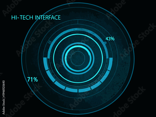 Futuristic hi tech interface with circular progress indicators and data display