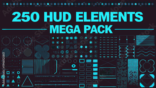 A collection of 250 futuristic hud elements presented in a mega pack