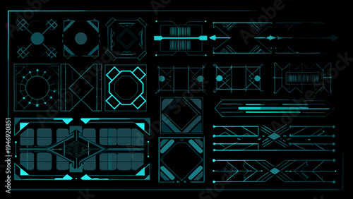 Futuristic user interface elements in a grid arrangement