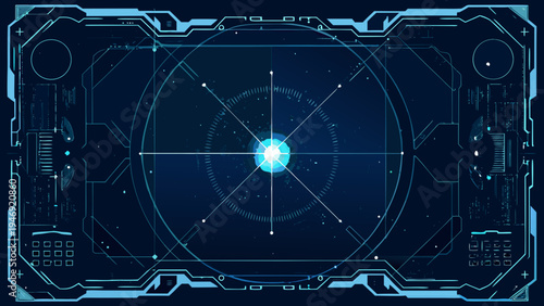Futuristic targeting system interface with a bright central light source