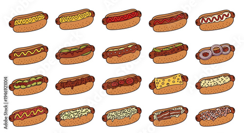 Hot dogs with various toppings.