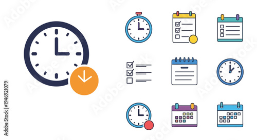 Clocks and Calendars Time Management Icons.