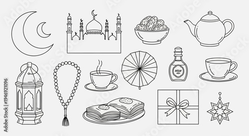 Ramadan Kareem Muslim Holy Month Symbols.