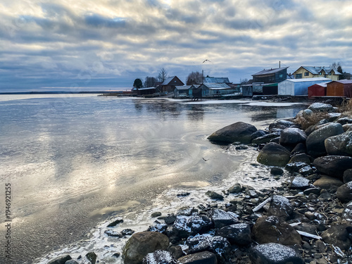 Wallpaper Mural Winter landscape. The shore of Lake Onega covered with the first ice. Karelia. Torontodigital.ca