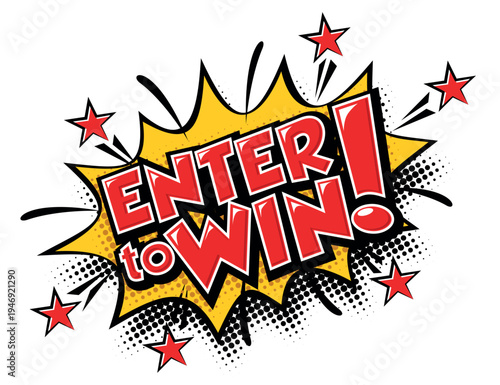 Enter to win. Flat red explosion sign, enter to win sign, enter to win push button. Vector icon on transparent background