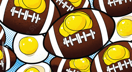 American Football Eggs Pattern Cartoon Illustration.