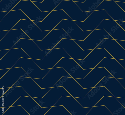 Obraz na plátně Geometric seamless pattern. Gold thin lines on navy background