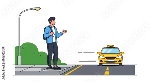 Man hailing a yellow taxi.