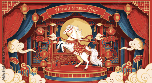 Chinese Opera Performance with White Horse.
