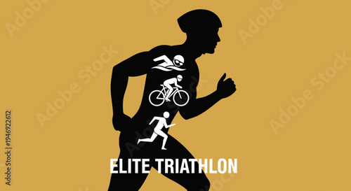 Elite Athlete Triathlon Silhouette Displaying Swim, Bike, and Run Activities