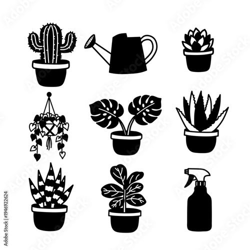 negative space house plants illustration artistic white silhouettes within botanical shapes minimalist vector design