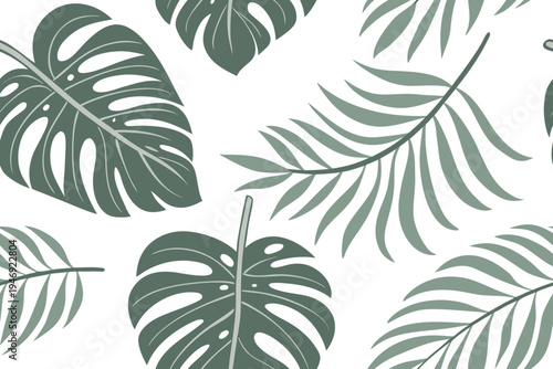 This beautiful tropical leaves vector illustration creates a delightful seamless pattern, perfect for botanical design and exotic graphic backgrounds, offering natural organic beauty.