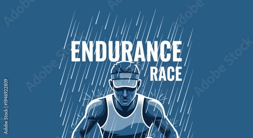 Endurance Race Athlete Battling Against Rain Under Pressure in Intense Competition