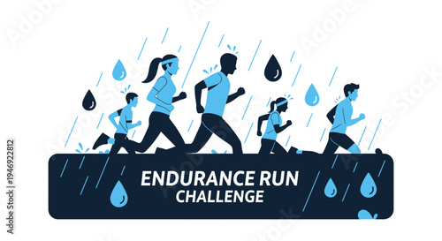 Endurance Run Challenge: Illustrative Depiction of Competitive Athletes in the Rain