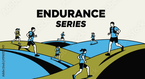 Endurance Series Illustrative Graphics Of Runners In The Nature Competing in A Marathon
