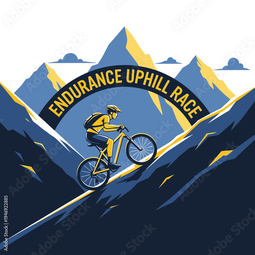 Endurance Uphill Race Depicted With Mountain Biking and Rugged Terrain Illustration