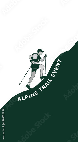 Energetic Athlete Ascending Mountain During Alpine Trail Event Depicting Endurance and Challenge