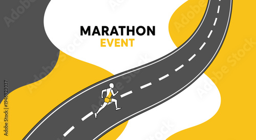 Energetic Athlete Striding Towards A Marathon Event Along The Winding Road