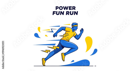 Energetic Athlete in Dynamic Motion for Power Fun Run Illustrative Design Concept