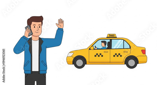 Man hailing a yellow taxi.