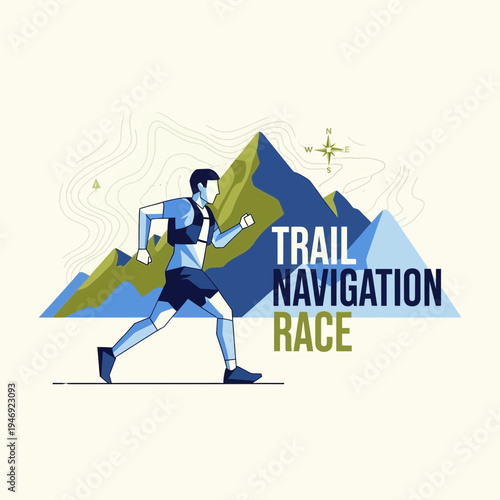 Energetic Athlete Navigating Rugged Terrain During a Trail Navigation Race Competition