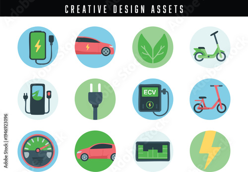 Collection of pixel art design assets for electric vehicles