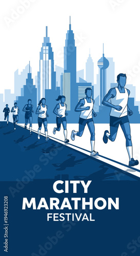 Energetic City Marathon Runners Competing Against The Backdrop Of Modern Architecture