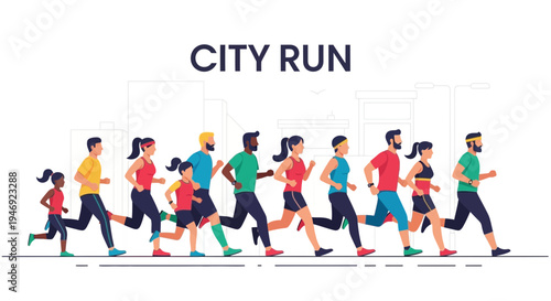 Energetic City Run Depicting Diverse People Engaged in Urban Fitness Activities