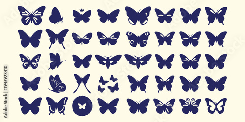 Butterfly wings silhouette pattern, diverse butterfly species background art, nature insect wildlife vector art, garden wildlife botanical seamless texture, spring butterfly wings silhouette pattern, 
