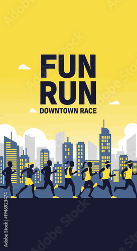 Energetic City Runners Participating In A Downtown Fun Run, An Active Lifestyle Illustration