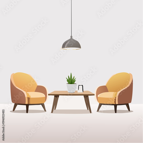 Cozy Living Room Scene with Two Armchairs and a Coffee Table