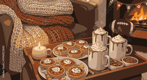 Cozy Afternoon Tea by the Fireplace.