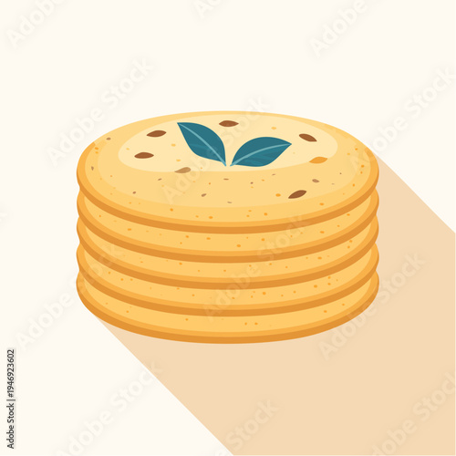 Stack of Indian flatbread, Roti or Chapati, garnished with mint leaves and spices