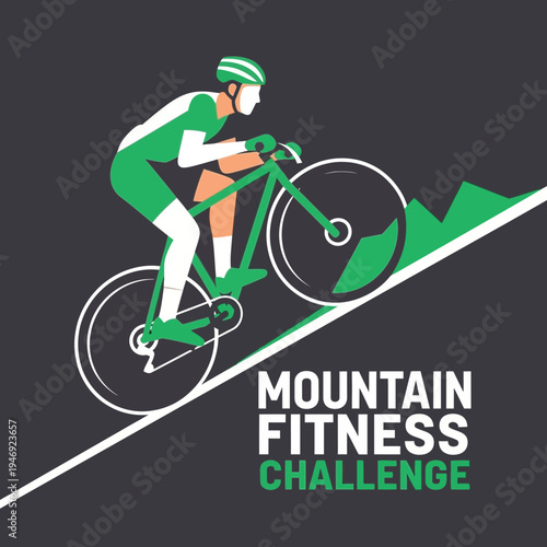 Energetic Cyclist Conquering Mountain Ascent in Dynamic Illustration For Fitness Challenge