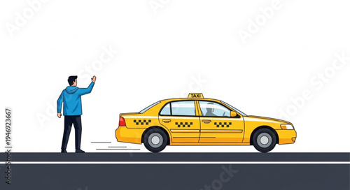 Man hailing a yellow taxi.