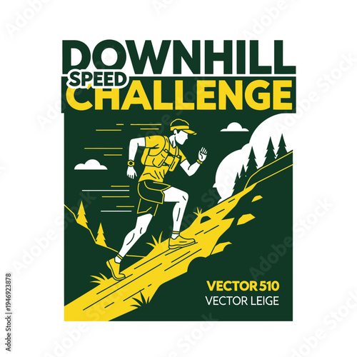 Energetic Downhill Speed Challenge: Vector Illustration of a Trail Runner Ascending a Hill