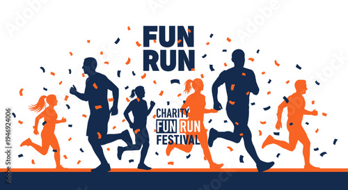 Energetic Fun Run Event Featuring Silhouettes and Festive Confetti Celebration