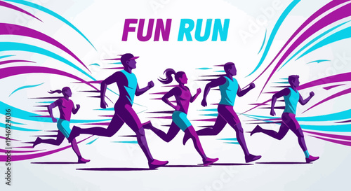 Energetic Fun Run Event Illustration Depicting Runners in Motion with Dynamic Colors