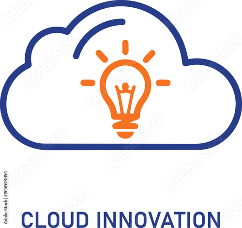 Cloud innovation concept with lightbulb on blue cloud on transparent background