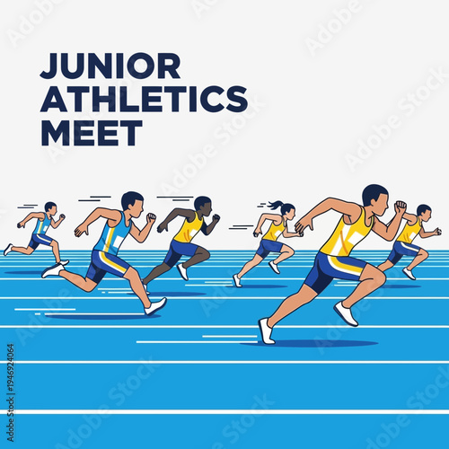 Energetic Illustration Depicting a Junior Athletics Meet Competition with Young Athletes Racing