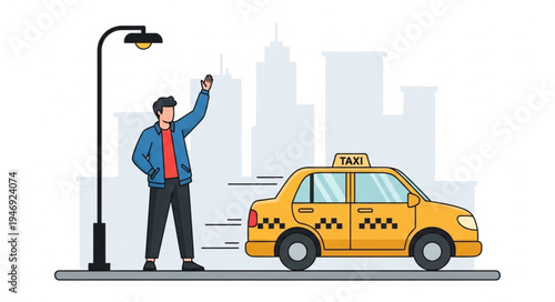 Man hailing a yellow taxi.