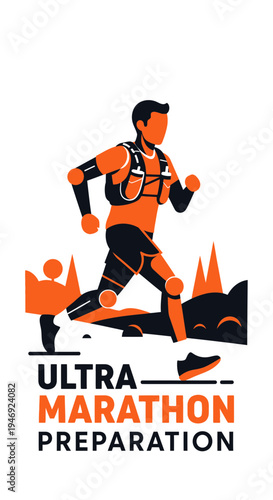 Energetic Illustration Depicting Ultramarathon Runner in Dynamic Action and Preparation for Long