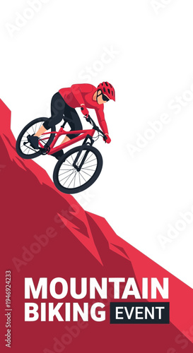 Energetic Mountain Biker Conquering Steep Slope at Exciting Outdoor Adventure Event Illustration